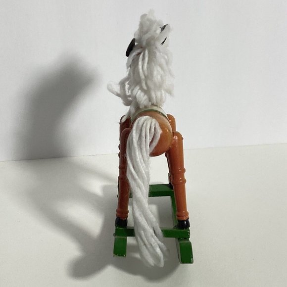 Christmas Rocking Horse Wood Vintage Figure Miniature White Green Brown 7in Tall - Picture 3 of 7